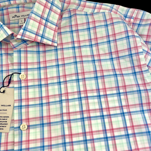 Peter Millar Crown Sport Cotton Spandex Blend Plaid Check Sport Shirt Large - Picture 4 of 11