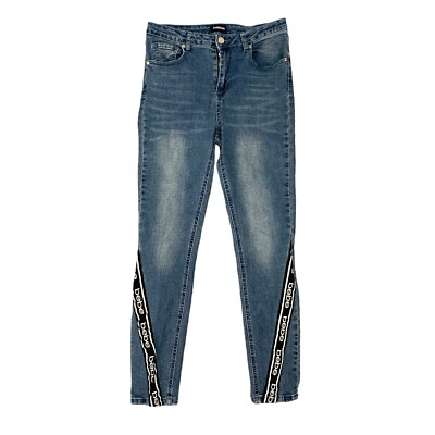 Bebe Super Skinny Jeans Womens 26 High Rise Logo Tape Faded Denim Stretch Pants