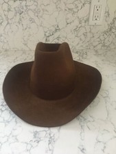 Cowboy Hat 7 1/4 Brown Vintage Longhorn 3 x Beaver  Western Unisex Preowned