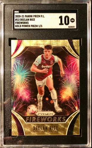 2020-2021 Panini Prizm EPL Declan Rice Gold Power 1/5 Fireworks #13 SGC 10 GM