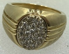 14 karat diamond ring - 14K gold men's oval top 0.50 carat diamond cluster ring