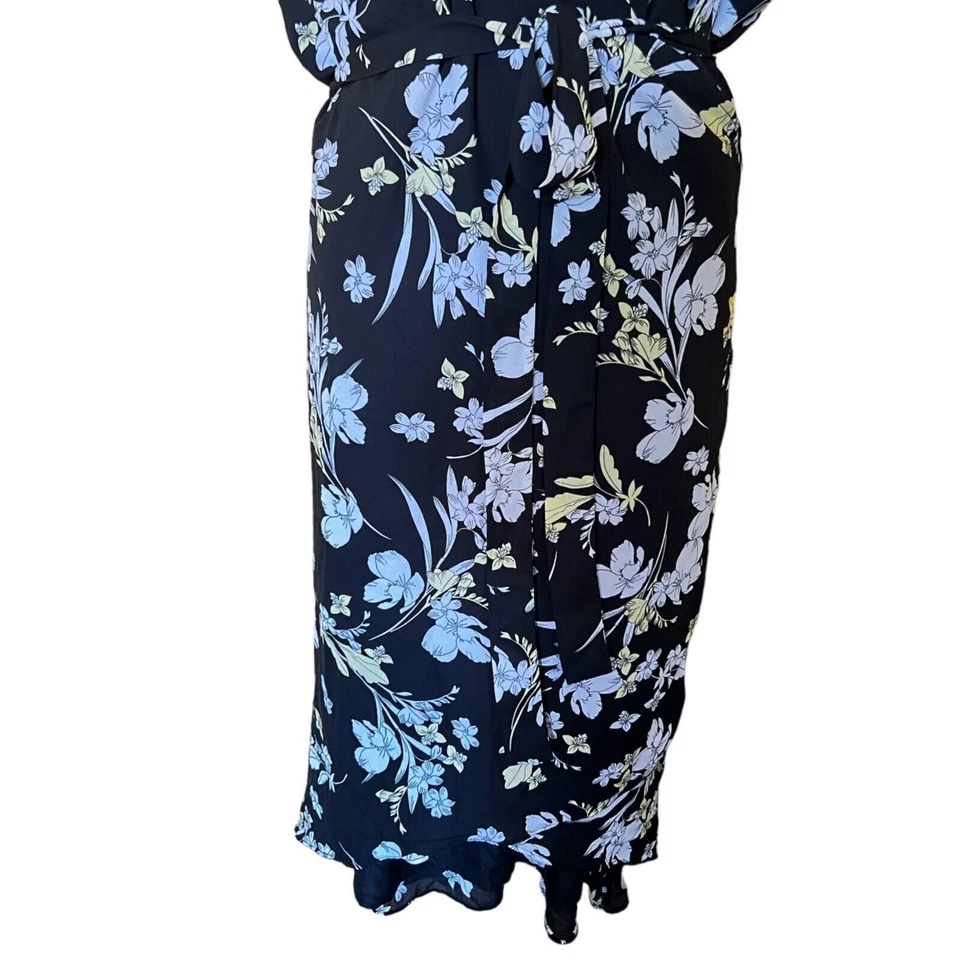 Worthington Womens Plus Sz 2XL Black/White/Yellow Wrap Front Floral Dress - Image 2 of 4