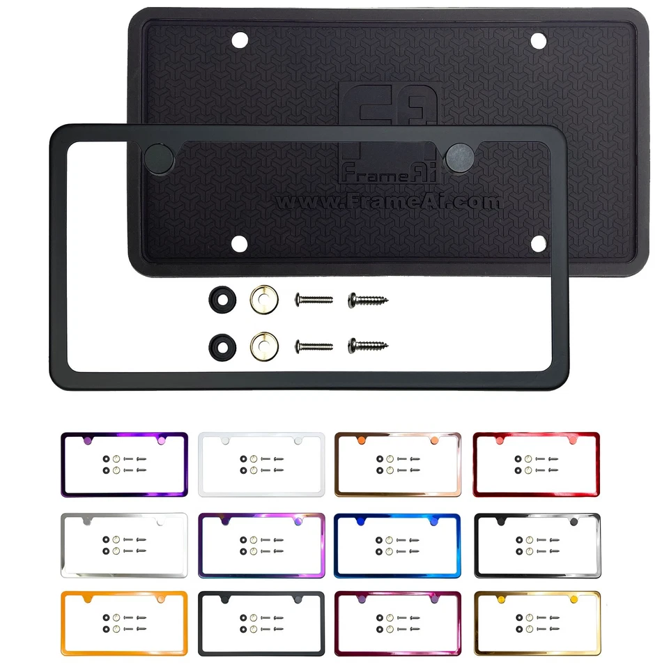 2H Slim Stainless Steel License Plate Frame Metal Screw Cap & Silicone Backguard - Image 3 of 4