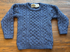 Aran Crafts 100 Merino Wool Cable Knit Sweater Childs Size 4-5 Blue Ireland