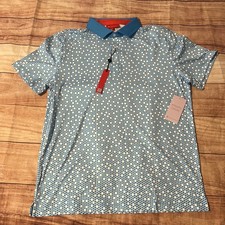 Redvanly Clyde Golf Polo Shirt Mazarine Blue Dot Print Men's L Performance NWT