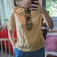 Vintage hand-dyed boho embroidered peasant bl...