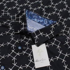 Robert Graham NWT Weltzman Casual Button Down Shirt Size L Classic in Navy Blue