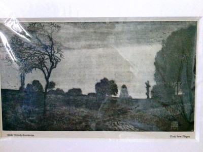 Willi Münch-Karlsruhe, Nach dem Regen, schöner Blick über einen Weg mit Kruzifix