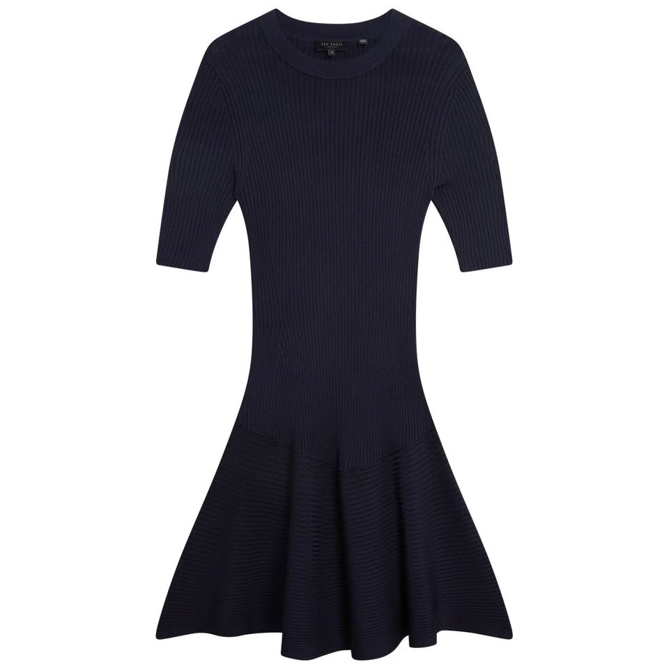 Ted Baker MAHRAA Robe Femme Bordeaux Unicolore Col Rond Manches Courtes - Photo 1/1
