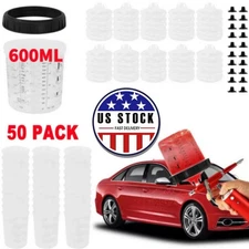 50pcs PPS CUPS Disposable Paint Spray Gun Cup Liners and Lid System 600ML 20oz