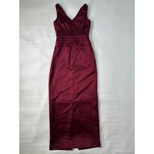 David's Bridal Burgundy Satin V Neck Ruched Bridesmaid Formal Gown Dress Size 6