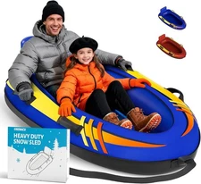 2 Person Inflatable Snow Sled with Premium Canvas Cover, Snow Tubes for Sledding