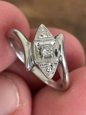 Antique Art Deco 14k Solid White Gold Diamond Engagement Ring Sz 4.5-2.3GR