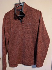 Eddie Bauer Men  s Radiator Fleece Snap Mock Pullover Russet Red MEDIUM Excellent