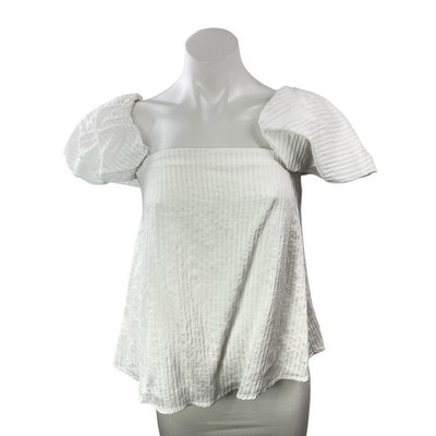 Club Monaco Malania White Ribbed Short Puff Sleeve Off Shoulder Blouse Top Sz 2