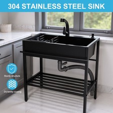 Stainless Steel Sink with Faucet Kitchen Single Bowl Sink for Restaurant Garage