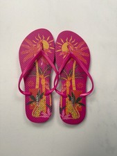 Old Navy Pink Flip Flops with Sun and Leopard Print Design - Women 8