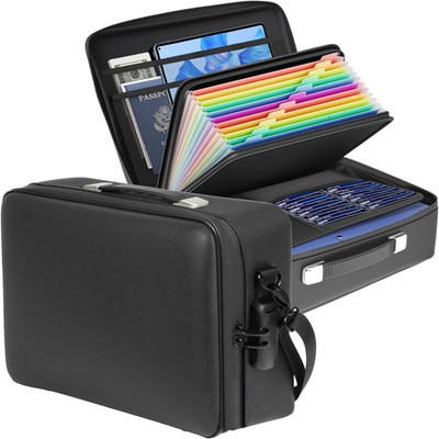 Fireproof Document Box with Lock & Accordion Folder for 15'' Laptop Storage