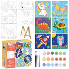 6 Pack 8x8inch Paint by Numbers Kit for Kids, Predrawn Canvas for unicorn