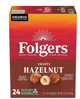 Folgers Toasty Hazelnut Artificially Flavored Coffee, Keurig K Cups, 24 Count Bo