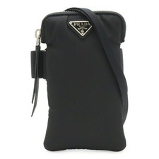 Prada Nylon Triangle Logo 2Way Phone Bag Women Black One Size