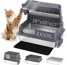 Enclosed XXXL Stainless Steel Litter Box, 28" L X 20" W X 17" H, Side Entry NEW