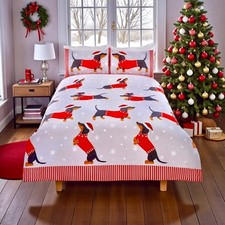 Rapport Home Christmas DACHSHUND THROUGH THE SNOW Duvet Set 3 Sizes Avail NEW