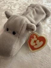 RARE Happy the Hippo Beanie Baby 1994 - DOUBLE TUSH TAG - P.V.C. Pellets