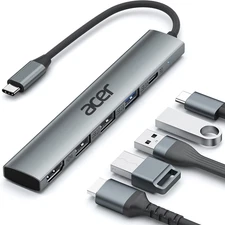 Acer 5 in 1 USB C Hub with 4K HDMI, 100W Power Delivery, 3 A 15cm, Grey