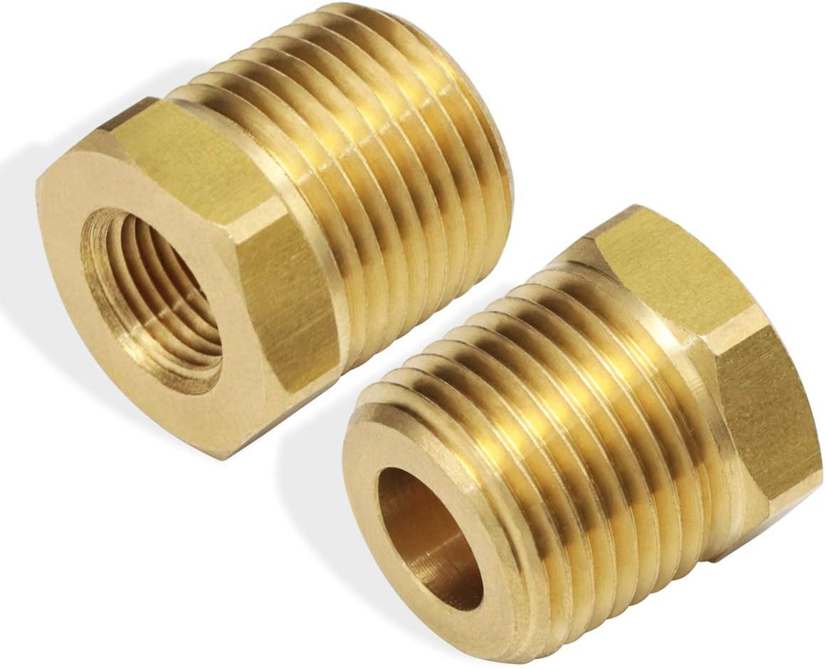 3/8 NPT Male to 1/8 NPT Female Brass Hex Bushing Pipe Reducer Adapter 2 Pack