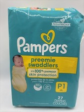Pampers Swaddlers Preemie Diapers Size P1, 27 Count, Ultra Soft Disposable