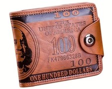 Faux Leather Brown Benjamin Franklin 100 Money United States Wallet NEW 