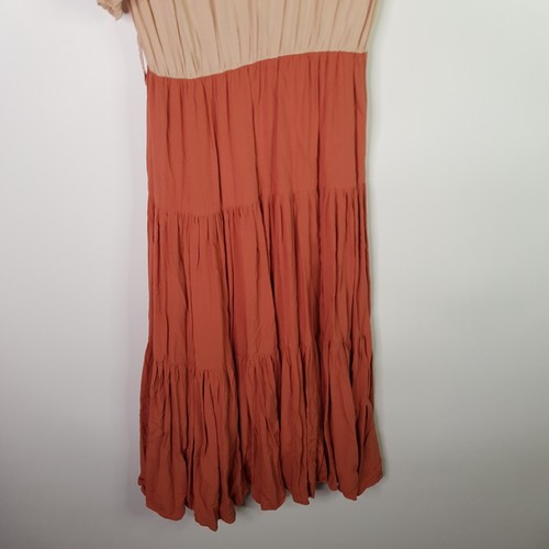 Petal And Pup Relaxed Short Sleeve Flair Tiered Long Dress Womens Size 10 Brown - Picture 8 of 9