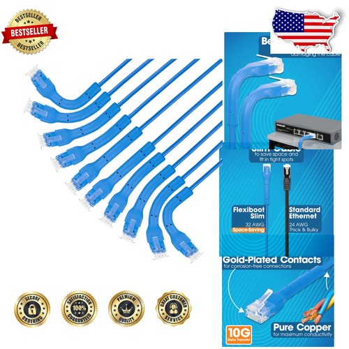 Ultra-Thin 10ft Cat6 Ethernet Cable - 10-Pack, 250MHz, Perfect for Tight Spaces - 第 1/9 張圖片