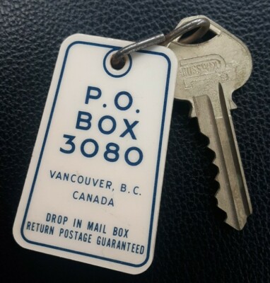 Vintage P. O. BOX 3080 VANCOUVER, B.C. Hotel Key Fob Plastic Tag Room 1407