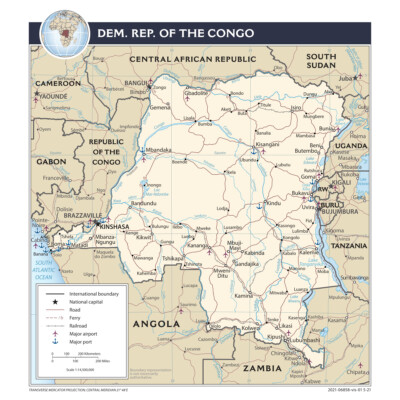 Democratic Republic of the Congo Kinshasa DRC Road Highway Map Country Print