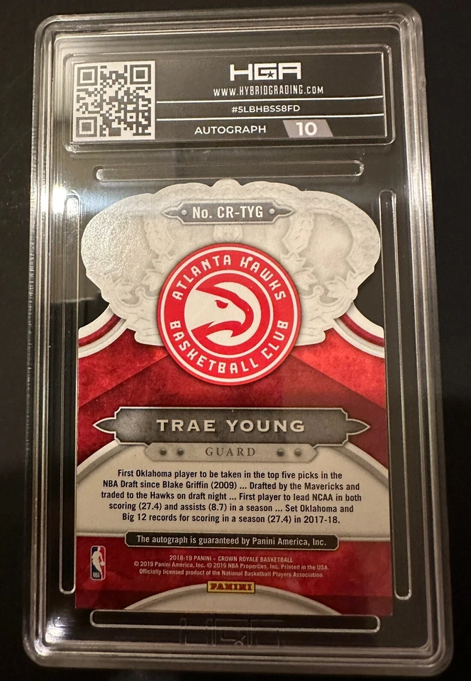 HGA 9 /99 Trae Young Red Crown Royale Rookie Auto 2018-19 RC Color Match Mint - Image 2 of 2
