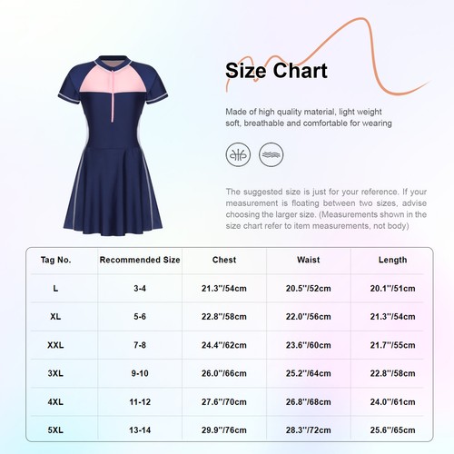 Kids Girls Swimsuit Cover Up Bathing Guard Dress Beach Swimwear Zip Front Suit - Picture 14 of 28