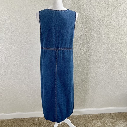Erika Small Denim Long Midi Dress Modest Sleeveless Floral Embroidery Cotton Vtg - Picture 7 of 13
