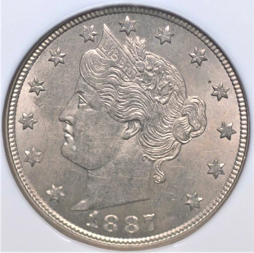 1887 LIBERTY "V" NICKEL NGC MS 64 PLEASING POWDERY SUBTLE PASTEL ROSE A BIT MORE