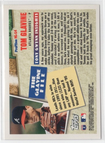 1996 Topps Profiles by Tony Gwynn NL Tom Glavine Atlanta Braves #NL-14 - Picture 2 of 2