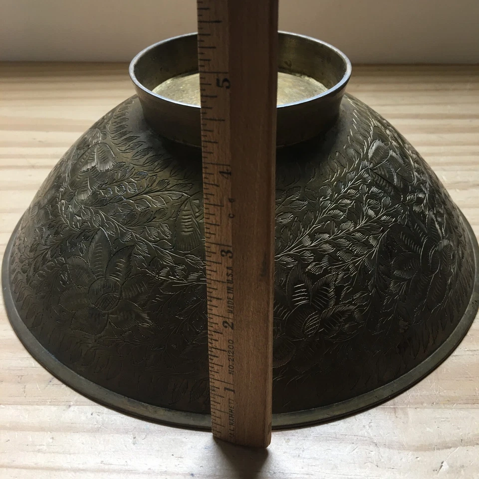Vintage 50's Mid Century Goel 690 EP Solid Brass Offering Bowl Etched Floral 10" - Image 4 of 4