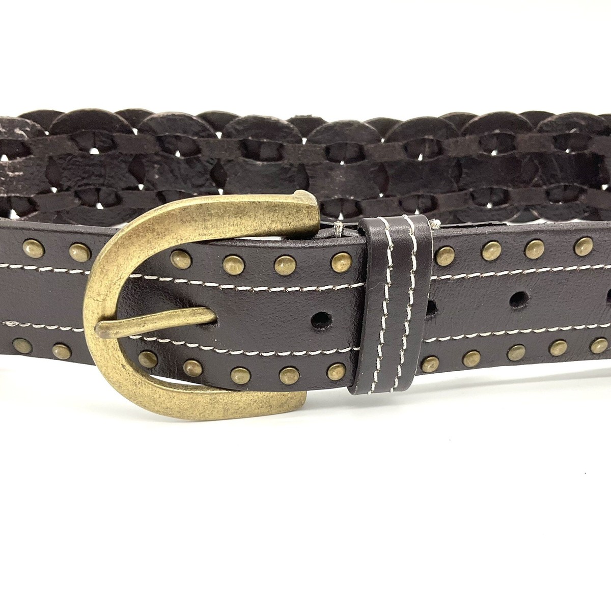 Elegant Black Leather Studded Belt Brass Buckle Lp Linea Pelle Size M Linea Pelle Medium Black Belts for Women for sale | eBay main image 4