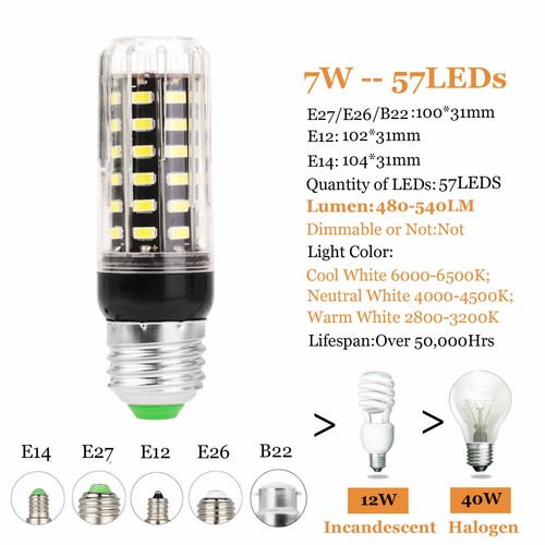 E26 E27 E12 E14 LED Corn Light Bulb B22 5W 6W- 8W Ultra Bright Lamp 220V 110V SC - Picture 15 of 16