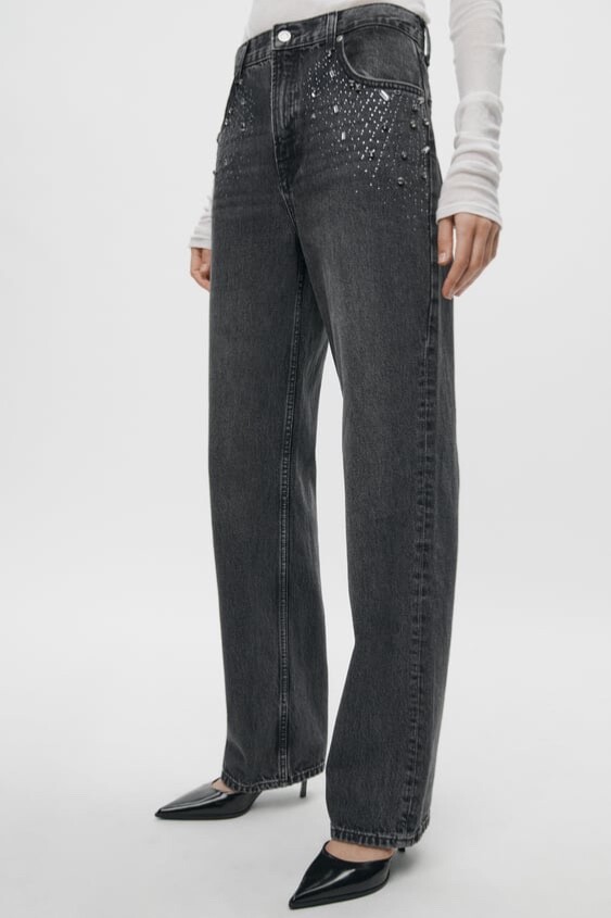 NWT ZARA ZW Collection Slim Straight Cut Jewel Jeans Gray NWT ZARA ZW Collection Slim Straight Cut Jewel Jeans Gray