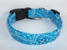 Aqua Blue Bandana Terri's Dog Collar handmade adjustable charming western 1.5"