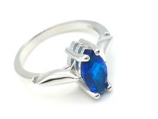 Blue Sapphire Lab Created Handmade Women's 925 Sterling Silver Ring Size 7