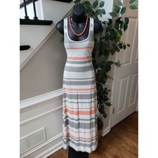 Womens Long Maxi Dress Small Gray & Orange Cotton Scoop Neck Sleeveless Pullover