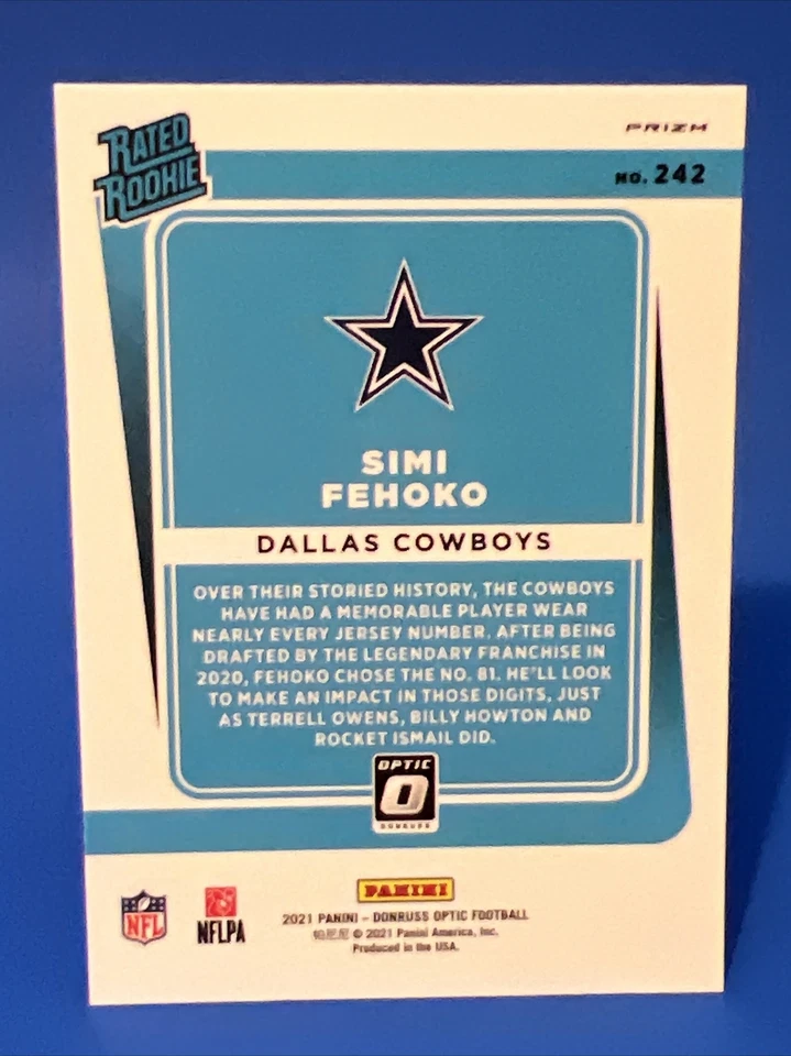 2021 Optic Simi Fehoko Blue Scope Prizm Rated Rookie #242 Dallas RC - Image 2 of 2