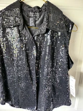 Spenser Jeremy Black Beaded Sequin Silk Vest PS  (UJ H)